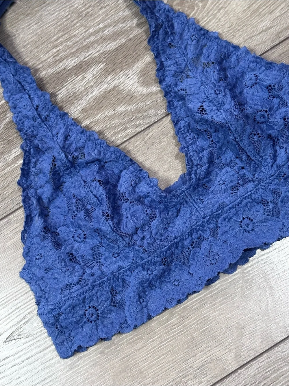 Aerie Floral Scalloped Lace Halter Bralette Cornflower Blue